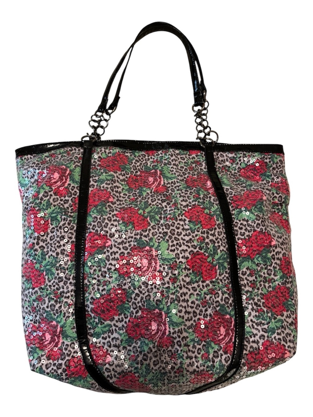 Betsey Johnson extra-large sequin leopard and rose print tote - Picture 2 of 7